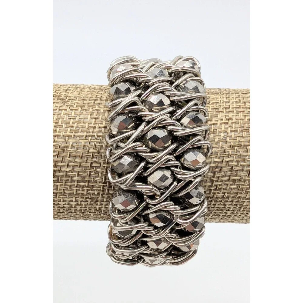 Gunmetal Chain Link Faceted Rhinestone Stretch Bracelet